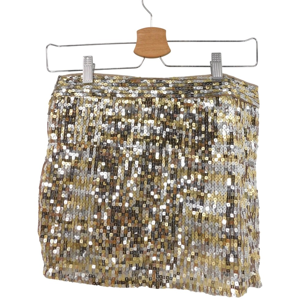 Abercrombie & Fitch Womens Gold Silver Sequin‎ Mini Skirt Size 4 Party Night Out